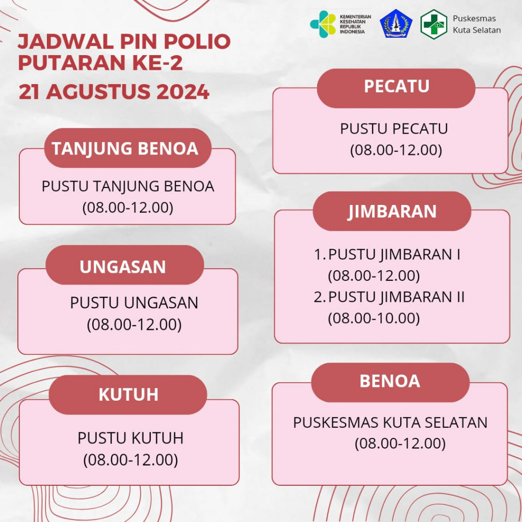 Jadwal Kegiatan Pin Polio 2024 Puskesmaskutaselatan Badung